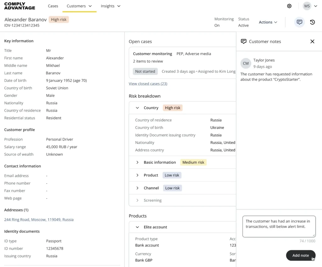 ComplyAdvantage AML Dashboard