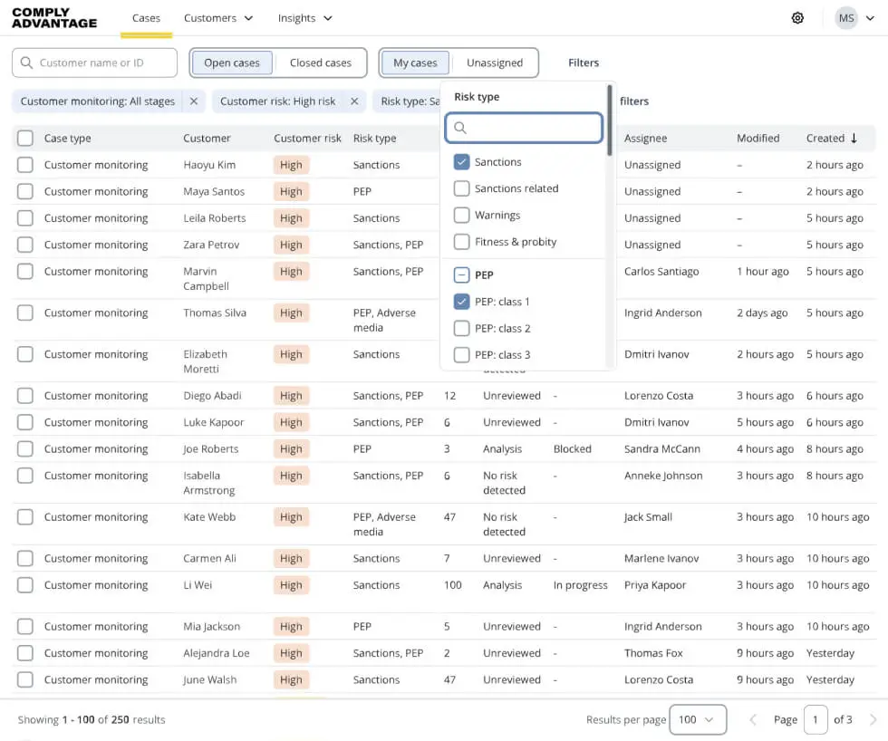  ComplyAdvantage KYC dashboard