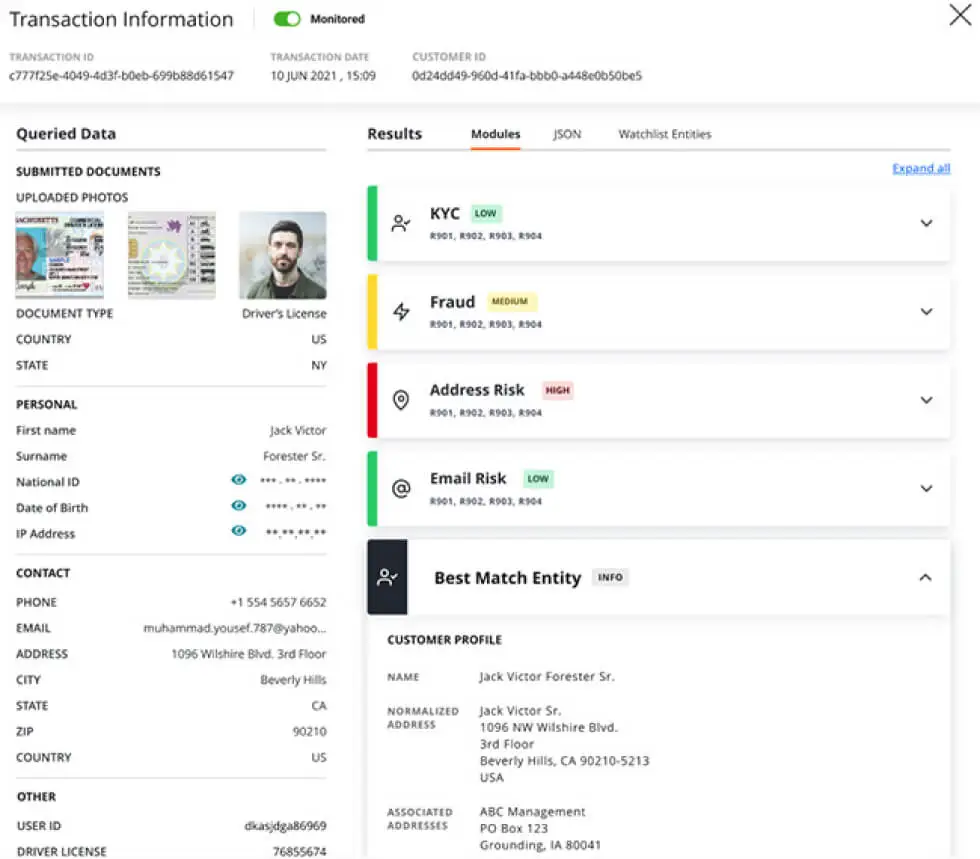 Socure KYC dashboard