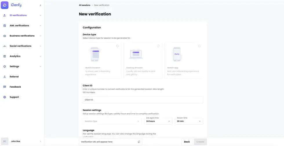 iDenfy KYC dashboard