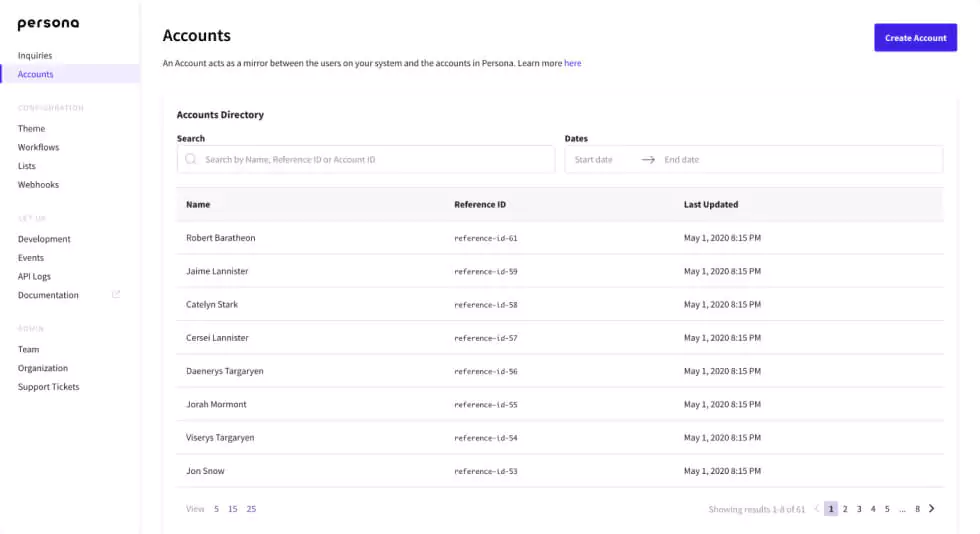 Persona KYC dashboard