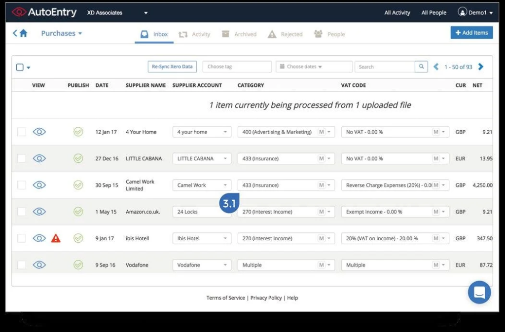  Screenshot of Autoentry document processor API dashboard