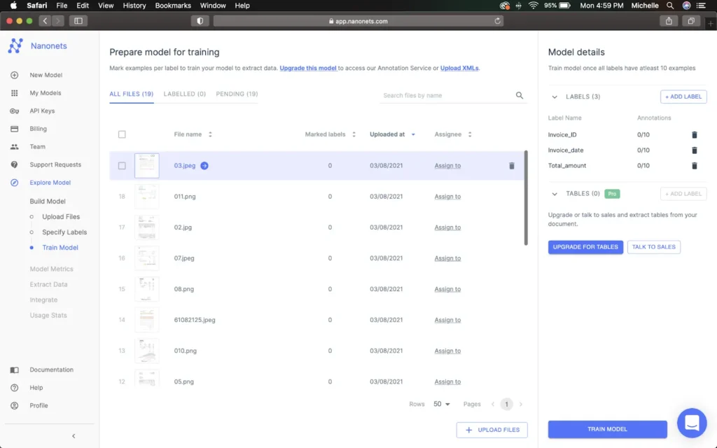 Nanonets dashboard for processing documents
